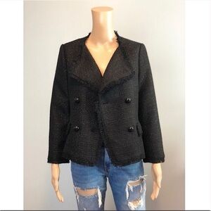 Ann Taylor Tweed Fringe Black Cascade Blazer Jacket Size 2